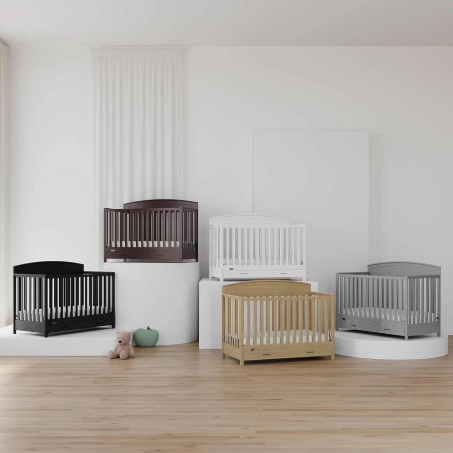 Graco Benton 5-in-1 Convertible Crib in Pebble Gray – GREENGUARD Gold Certified, Converts to Toddler Bed, Daybed & Full Bed, Safe & Durable Nursery Furniture