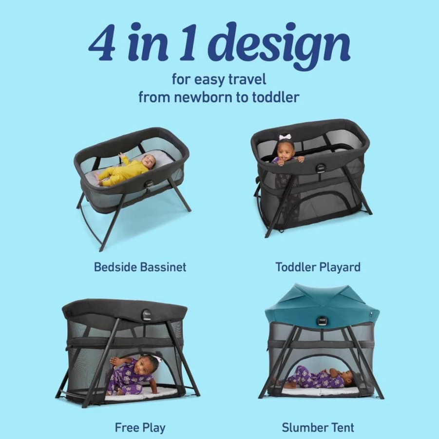 Graco Lite Traveler 4-in-1 Portable Playard – Lightweight Baby Playpen with Bassinet, Play Yard, Slumber Tent & Carry Bag