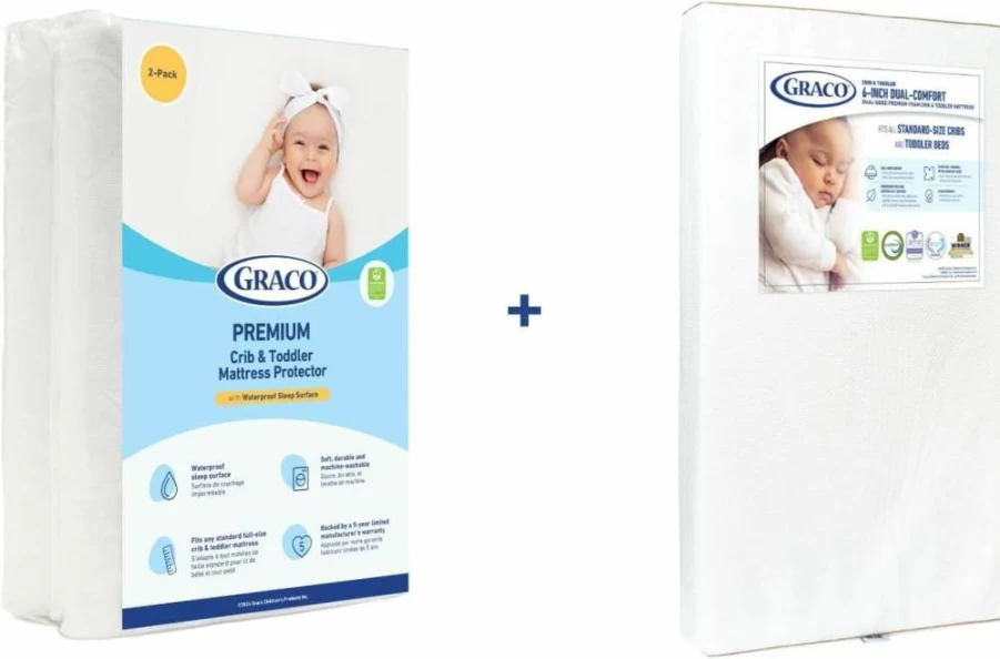 Graco 6-Inch Dual-Comfort Crib & Toddler Mattress - GREENGUARD Gold Certified, CertiPUR-US Foam, Waterproof 2-Sided Design for Infant & Toddler Beds