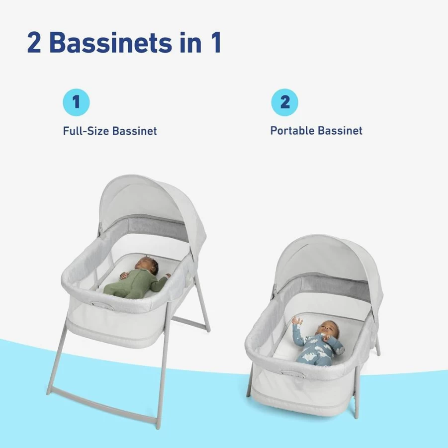 Graco Skyler Deluxe Bedside Bassinet with Calming Motion Technology for Newborns